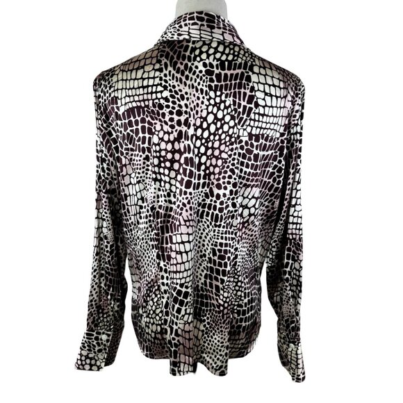 Talbots Petites Brown Silk Blend Animal Stretch Print Long Sleeve Size 12 - Picture 2 of 8